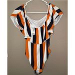 Boohoo Maternity Off The Shoulder Ruffle Stripe White Swimsuit Size 4 - NWT Photo 4