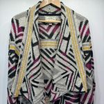 Lucky Brand Long Gray Black Purple & Yellow Aztec Design Open Front Cardigan M Photo 5