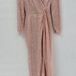 Sublime Sequined Gown S Pink Faux Wrap Long Puff Sleeve Tigh Slit Party Wedding Photo 0