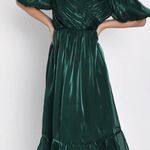 Lulus Remarkable Sensation Emerald Green Puff Sleeve Tiered Midi Dress Large Photo 0