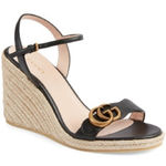 Gucci Aitana Black Leather GG Marmont Wedge Espadrille Sandals Size 40.5 Photo 0