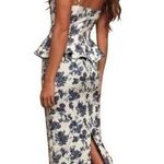 En Saison A Sight To See Peplum Midi Dress Womens L Navy Blue Floral Jacquard White Size L Photo 1