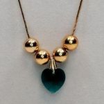 Dainty Green Heart Charm Gold Tone Necklace 12" Vtg Minimalist Photo 0