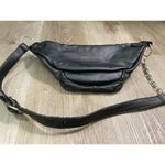 Unbranded‎ Black Leather Belt Bag with Silver Chain Unisex Fanny Pack Photo 4