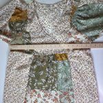 Umgee Patchwork Floral Peasant Tunic Top Small Sheer Smocked Metallic Cottage Green Photo 7