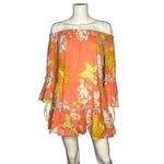 True Destinations Coral Yellow Floral Off Shoulder Bell Sleeve Boho Dress Size M Orange Size M Photo 1