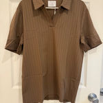 Stylus x‎ Ladarius Campbell Brown Striped Short Sleeve Collared Shirt Photo 0