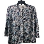 Loft  Floral Cardigan‎ Sweater Button Front 3/4 Sleeve Blue White XL Photo 0