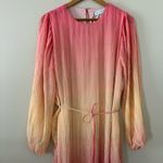 Something Navy New  Maxi Dress Pleated Tie Waist Long Sleeve pink combo ombré M Photo 4
