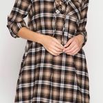 She & Sky Boutique brown black LACE UP PLAID DRESS size Medium. Photo 0