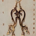 Gold Tone Whale Dangle Earrings Blue Accent Hook 3" Retro Unsigned Vtg Photo 0