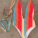 Colorful Striped Women One piece Swimwear Red Size M Photo 1