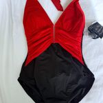 Magicsuit by Miraclesuit Red Black One Piece Swimsuit Tummy Control Look Slimmer Size 8 Photo 10