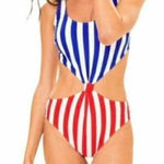 Abercrombie & Fitch Women's Red White Blue Cheekini One-piece Swimsuit Size XL Photo 0