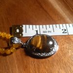 Tiger's Eye and Yellow Quartzite Beaded Stainless Steel Pendant Necklace Photo 6