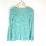Loft  Turquoise Aqua Pointelle Sweater Pullover Blouse Long Bell Sleeve Small New Photo 3