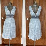 ALLEN SCHWARTZ Delilah Smocked Gingham Deep V Neck Midi Dress Photo 1