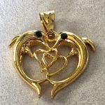 Boutique Gold Filled Charm Pendant Heart Shape Double Dolphin with Hearts Photo 1