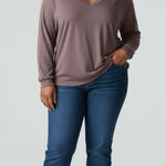 1.4.3. Story by Line Up  Womens Long Sleeve V Neck Waffle Knit Top Mauve Size L Photo 0