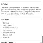 Cabana Life Nautical Stripe Embroidered Tunic Cover Up Size XS Photo 8