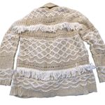 Lucky Brand Cardigan Women’s Size M Fringe Open Chunky Boho Crochet Pock… Photo 2