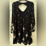 Free People Mini Dress Size Medium Black Floral Oxford Swing Long Sleeve Pockets Photo 1