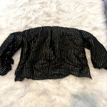 ZARA nwt  woman black gold glitter striped off shoulder top blouse size medium Photo 3