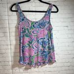 Lilly Pulitzer ✨ Floral Blue Tiger Sunrise Top Ruffle Trim Pink Blue Green Sz S Photo 4