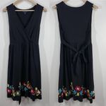 Tommy Hilfiger Black Dress Womens Large Floral Embroidered Sleeveless Casual Photo 1