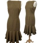 Ralph Lauren Lauren Wool Blend Midi Dress Herringbone Ruffled Hem NEW Womens 8 Photo 1