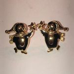 Avon Vintage Gold Tone Retro Black Enamel Penguin Pierced Earrings Photo 0