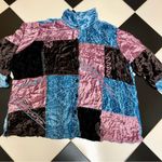 Veranesi Patchwork Velvet Tunic Button Down Bohemian Quilted Mini Dress Shirt Photo 2