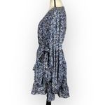Bardot Kiera Floral Long Sleeve Wrap Minidress Women's 10 Black Blue NWT Photo 3