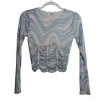 Madden NYC Juniors' Sheer Corset Ruched Top Nantucket Breeze Size M Blue Photo 0