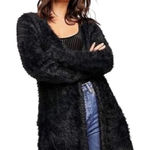 Free People  Black Faux Fur Long Cardigan Size L New Photo 0