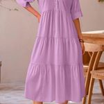 PRETTYGARDEN NEW Short Sleeve Button Up Ruffle A Line Flowy Maxi Dress L Photo 3