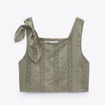 ZARA  BLOUSE WITH CUTWORK EMBROIDERY Cropped Green Eyelet New Tags XS Photo 1