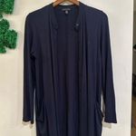 Eileen Fisher Long Open Button Down Cardigan Pockets Navy Tencel Size Small Photo 0