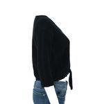 Madewell  Sweater Women Size Small Tied Front Cropped Knit Black Long Sleeve V Photo 3