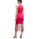 Mango MNG Women's Halter Neck Fringe Dress Size 8 Pink Sleeveless Knit Midi Photo 1