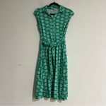 Boden Geometric Print Cap Sleeve Button Front Shirt Dress Size 4 Kelly Green Photo 1