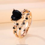 Black Gemstone Floral Vine Engagement Ring Gold Plated Size 6 NWT Photo 4