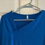 Reora Blue Bodysuit Long Sleeve Asymmetrical Neckline Top Size Large NWT Photo 1