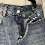 Free People We The Skirt Denim Mid Length Blue Button Zip Midi Distressed Split Photo 5