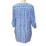 kim rogers PRETTY  3/4 Sleeve Roll Tab Sleeve Blouse Size Small Blue White Photo 7
