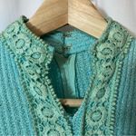 Vintage 60s / 70s Elegant Empire Waist Crochet Knit Short Sleeve Maxi Dress Blue Size 6 Photo 1