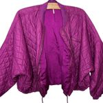 Free People  Easy Quilted Bomber Jacket Purple Zipper Oversized Dolman Size Small Photo 5