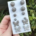 6 Butterfly & Ball Stud Earrings Dark Silver // Lot, Bundle, Set Photo 0