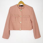 ZARA Pink Textured Button-Front Crop Blazer Size Medium Photo 0