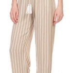 Elan  Women's Size Small 100% Linen Striped White Pink Flowy‎ Pants Photo 0